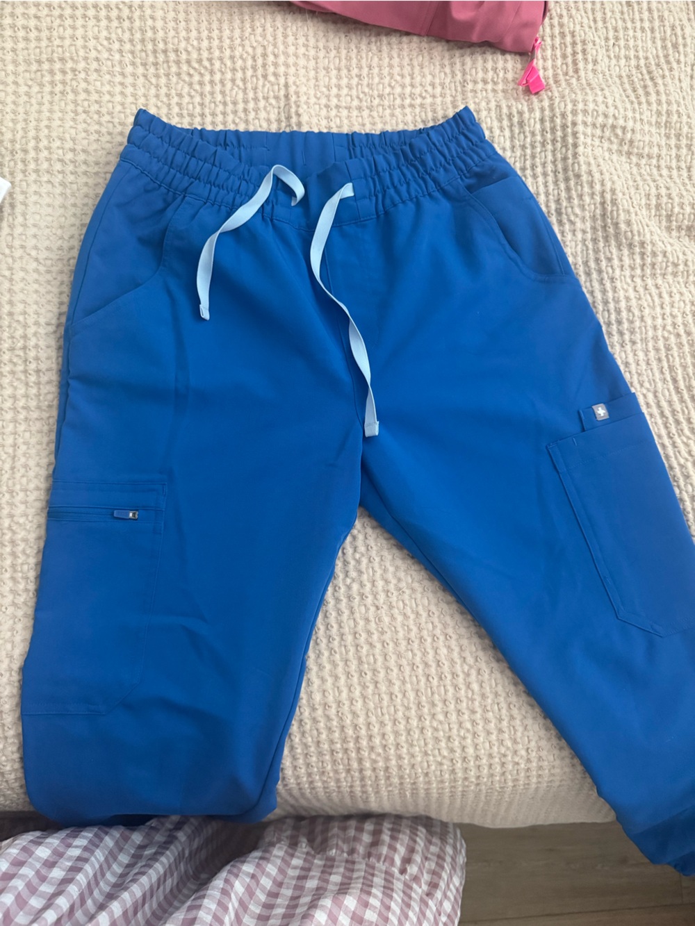 Figs Bright Blue Drawstring Cargo Joggers